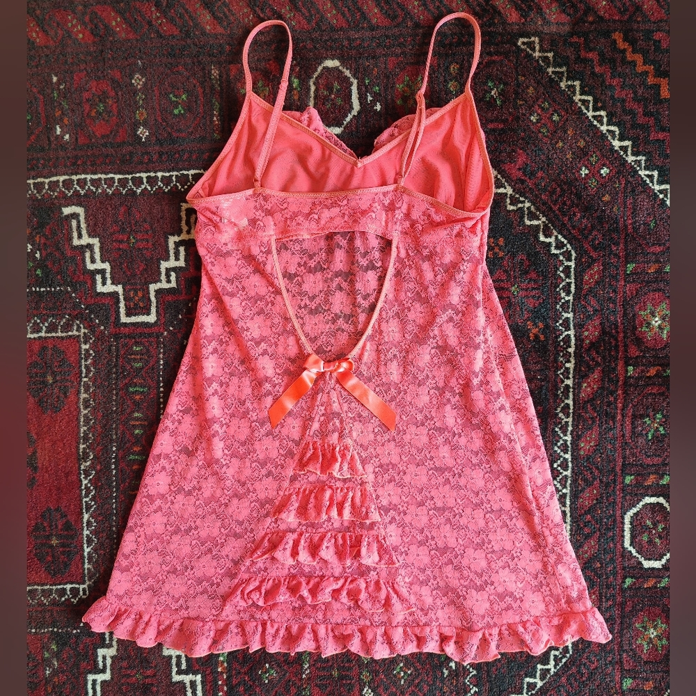 Y2K Pink Lace Babydoll Ruffled Slip Dress - Medium - Picture 9 of 9